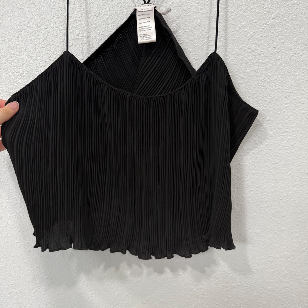 GOOD AMERICAN Black Pleated Spaghetti‎ Strap Cropped Top Style GWT0149 Size 3/4 - Picture 2 of 7